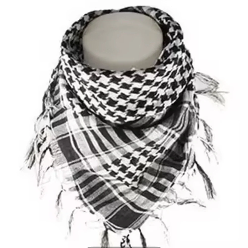 Military Kufiya Hatta Lightweight Army Plaid Scarf Unisex Arab black white